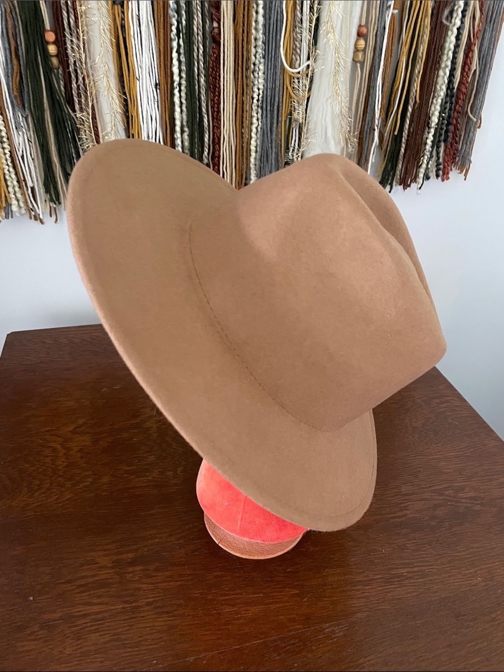 Wide Brim Felt Fedora Hat in Camel
